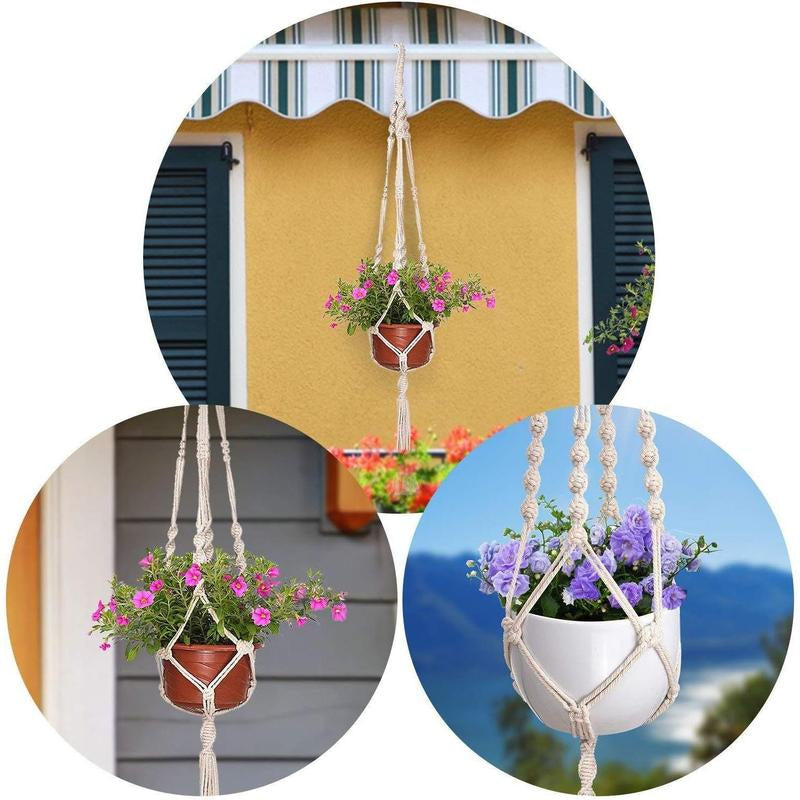 3 Pack Macrame Hanger Indoor Hanging Planter for Holder with 3 Hooks, Different Size for Boho Home Decor,(Pots NOT Included)