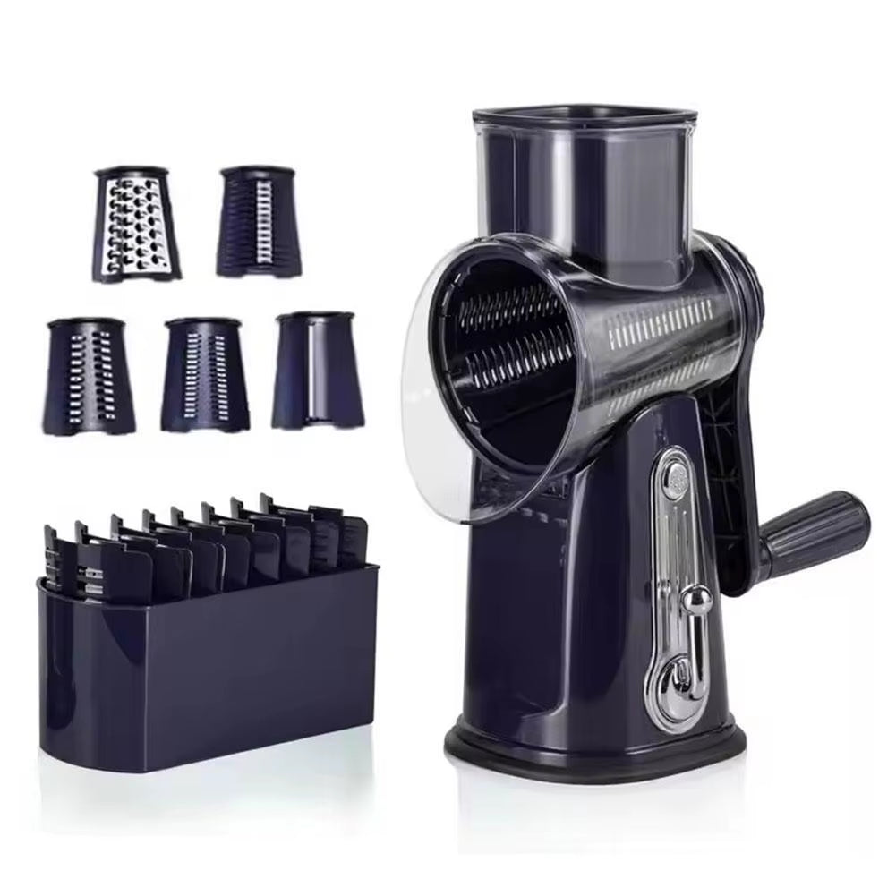 5 in 1 Rotary Cheese Grater with Handle Manual Vegetable Suction Graters Slicer Strong Shredder Base Nuts with Grinder S6A6