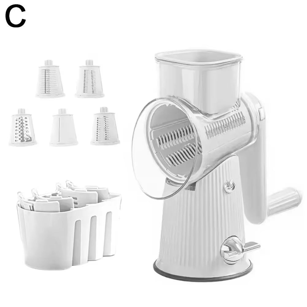 5 in 1 Rotary Cheese Grater with Handle Manual Vegetable Suction Graters Slicer Strong Shredder Base Nuts with Grinder S6A6
