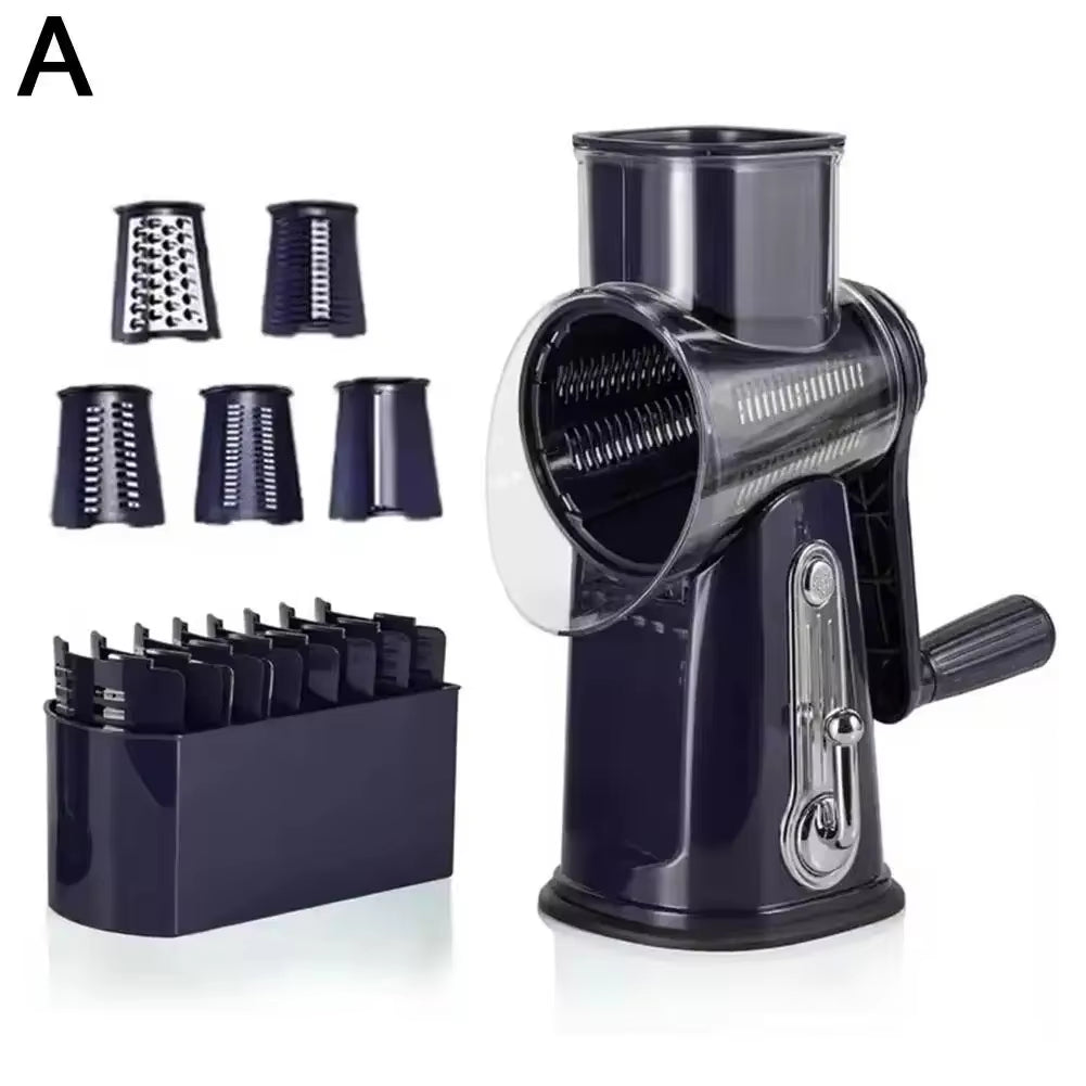 5 in 1 Rotary Cheese Grater with Handle Manual Vegetable Suction Graters Slicer Strong Shredder Base Nuts with Grinder S6A6
