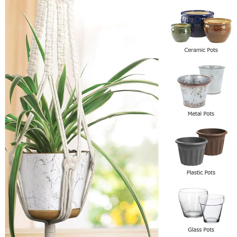 3 Pack Macrame Hanger Indoor Hanging Planter for Holder with 3 Hooks, Different Size for Boho Home Decor,(Pots NOT Included)