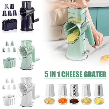5 in 1 Rotary Cheese Grater with Handle Manual Vegetable Suction Graters Slicer Strong Shredder Base Nuts with Grinder S6A6
