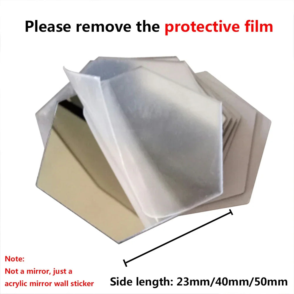 6/12pc Hexagon Mirror Wall Stickers 3D DIY Acrylic Mirror Sticker Self Adhesive Decals Removable Living Room Bathroom Home Decor