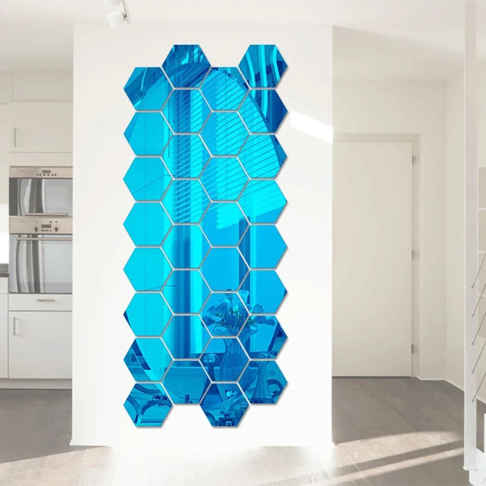 6/12pc Hexagon Mirror Wall Stickers 3D DIY Acrylic Mirror Sticker Self Adhesive Decals Removable Living Room Bathroom Home Decor