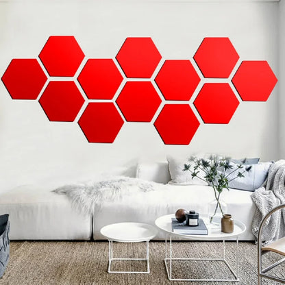 6/12pc Hexagon Mirror Wall Stickers 3D DIY Acrylic Mirror Sticker Self Adhesive Decals Removable Living Room Bathroom Home Decor