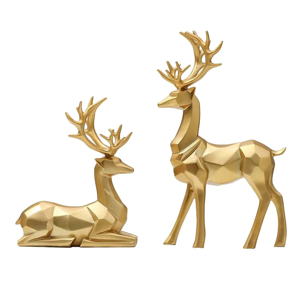 Resin Geometric Elk Sculpture Standing Gold Deer Statues Festival Reindeer Home Decor Living Room TV Cabinet Ornaments