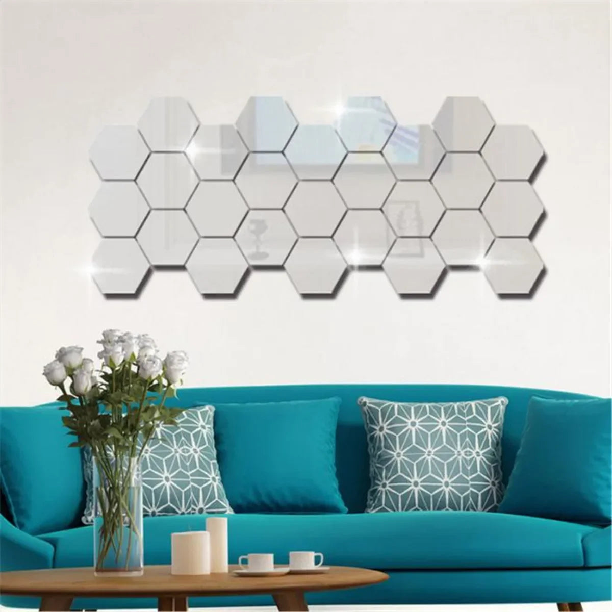 6/12pc Hexagon Mirror Wall Stickers 3D DIY Acrylic Mirror Sticker Self Adhesive Decals Removable Living Room Bathroom Home Decor