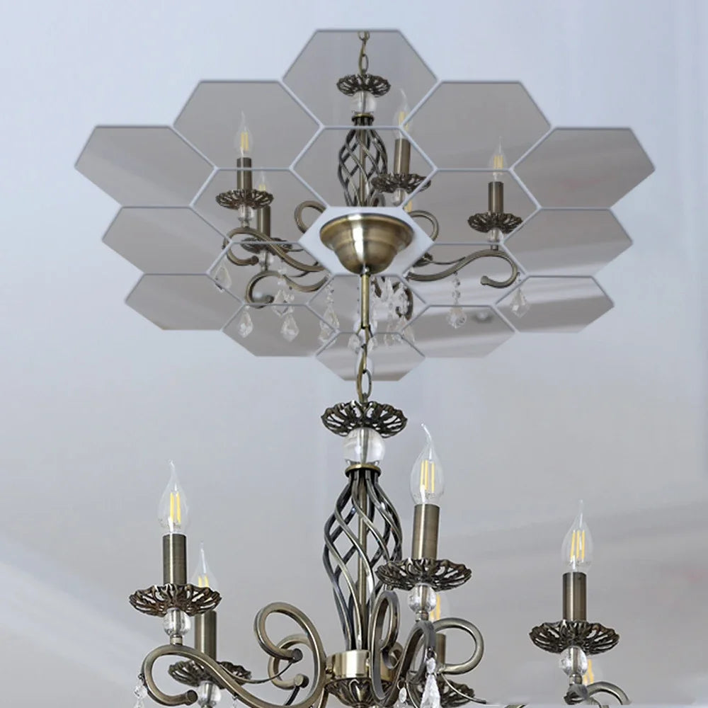 6/12pc Hexagon Mirror Wall Stickers 3D DIY Acrylic Mirror Sticker Self Adhesive Decals Removable Living Room Bathroom Home Decor