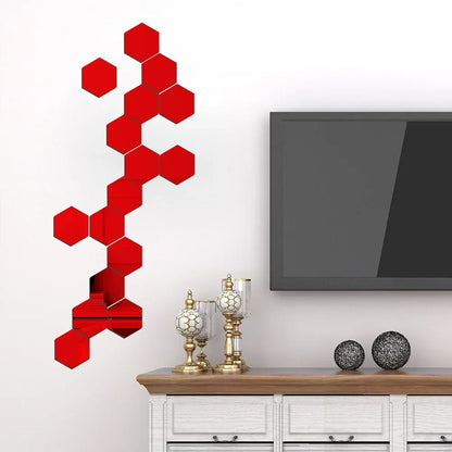 6/12pc Hexagon Mirror Wall Stickers 3D DIY Acrylic Mirror Sticker Self Adhesive Decals Removable Living Room Bathroom Home Decor