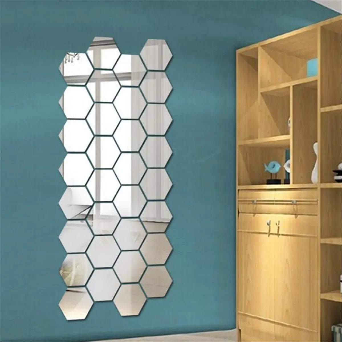 6/12pc Hexagon Mirror Wall Stickers 3D DIY Acrylic Mirror Sticker Self Adhesive Decals Removable Living Room Bathroom Home Decor