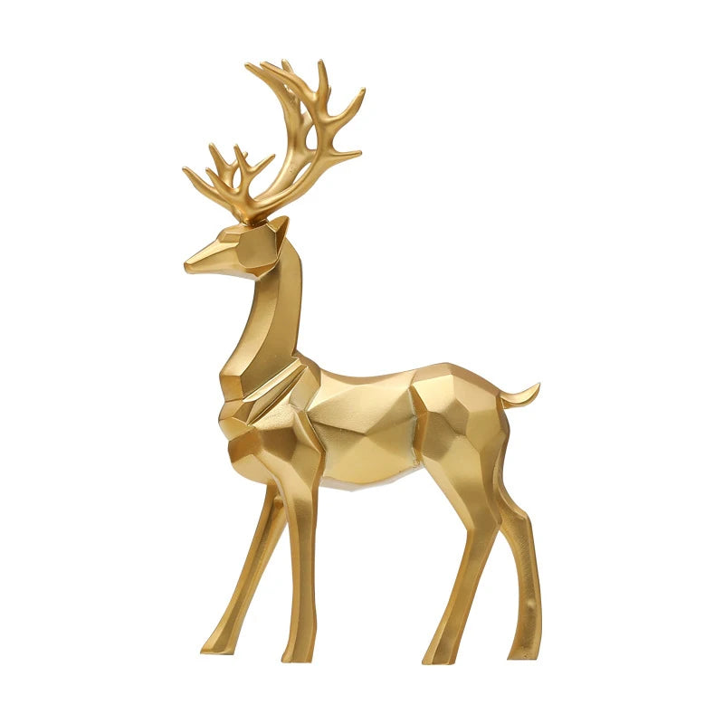 Resin Geometric Elk Sculpture Standing Gold Deer Statues Festival Reindeer Home Decor Living Room TV Cabinet Ornaments