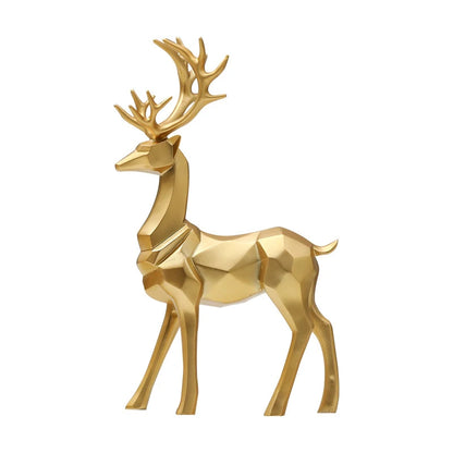 Resin Geometric Elk Sculpture Standing Gold Deer Statues Festival Reindeer Home Decor Living Room TV Cabinet Ornaments