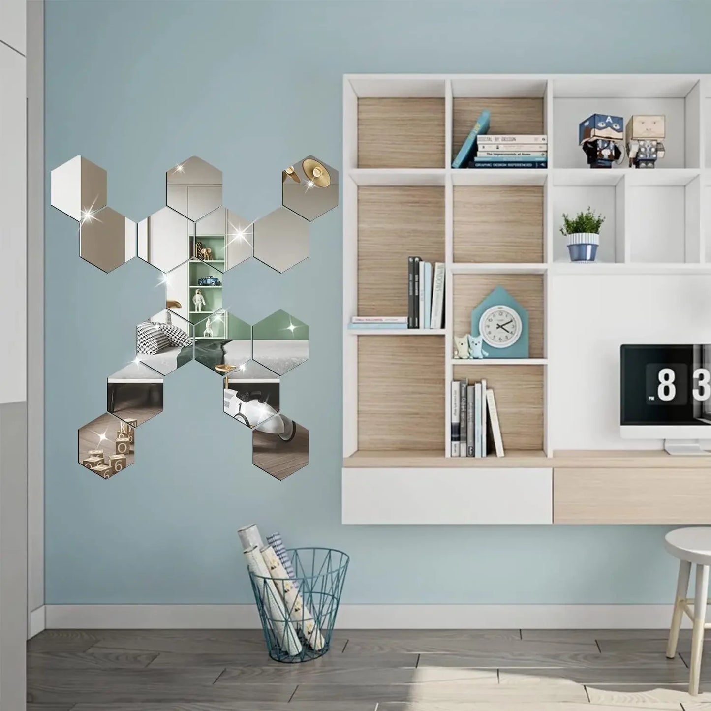 6/12pc Hexagon Mirror Wall Stickers 3D DIY Acrylic Mirror Sticker Self Adhesive Decals Removable Living Room Bathroom Home Decor