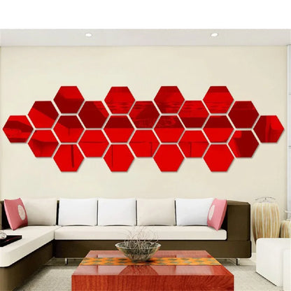 6/12pc Hexagon Mirror Wall Stickers 3D DIY Acrylic Mirror Sticker Self Adhesive Decals Removable Living Room Bathroom Home Decor