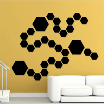 6/12pc Hexagon Mirror Wall Stickers 3D DIY Acrylic Mirror Sticker Self Adhesive Decals Removable Living Room Bathroom Home Decor