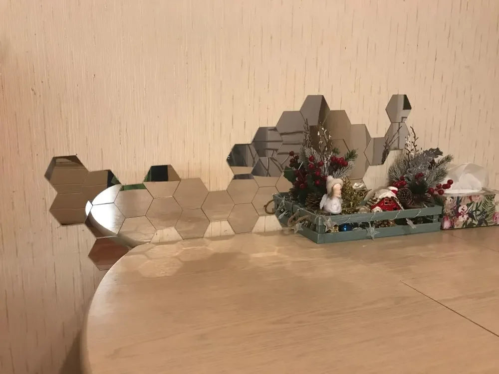 6/12pc Hexagon Mirror Wall Stickers 3D DIY Acrylic Mirror Sticker Self Adhesive Decals Removable Living Room Bathroom Home Decor