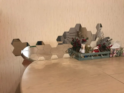 6/12pc Hexagon Mirror Wall Stickers 3D DIY Acrylic Mirror Sticker Self Adhesive Decals Removable Living Room Bathroom Home Decor