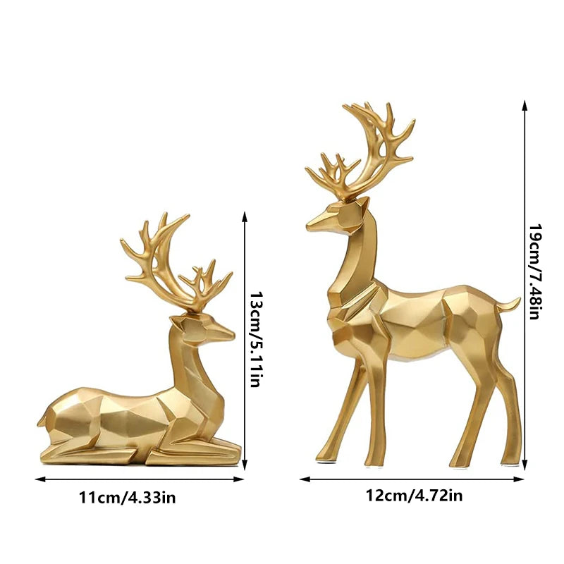 Resin Geometric Elk Sculpture Standing Gold Deer Statues Festival Reindeer Home Decor Living Room TV Cabinet Ornaments