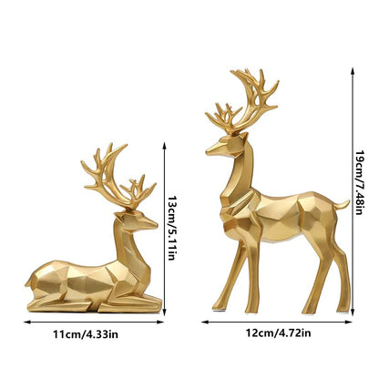 Resin Geometric Elk Sculpture Standing Gold Deer Statues Festival Reindeer Home Decor Living Room TV Cabinet Ornaments