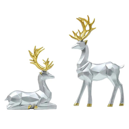 Resin Geometric Elk Sculpture Standing Gold Deer Statues Festival Reindeer Home Decor Living Room TV Cabinet Ornaments