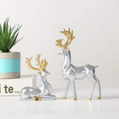 Resin Geometric Elk Sculpture Standing Gold Deer Statues Festival Reindeer Home Decor Living Room TV Cabinet Ornaments