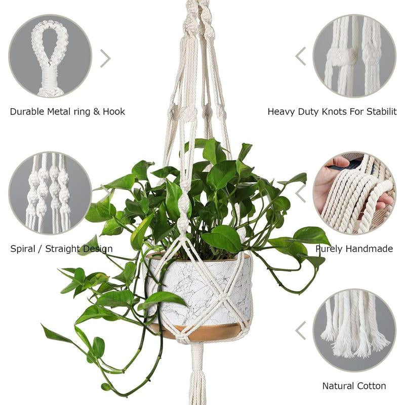 3 Pack Macrame Hanger Indoor Hanging Planter for Holder with 3 Hooks, Different Size for Boho Home Decor,(Pots NOT Included)