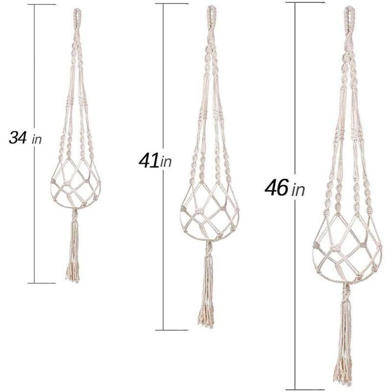 3 Pack Macrame Hanger Indoor Hanging Planter for Holder with 3 Hooks, Different Size for Boho Home Decor,(Pots NOT Included)